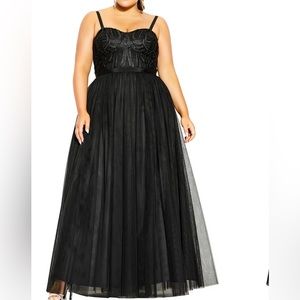 CITY CHIC Antonia Embroidered Bodice Tulle Gown Black Formal Prom Plus XL NWT